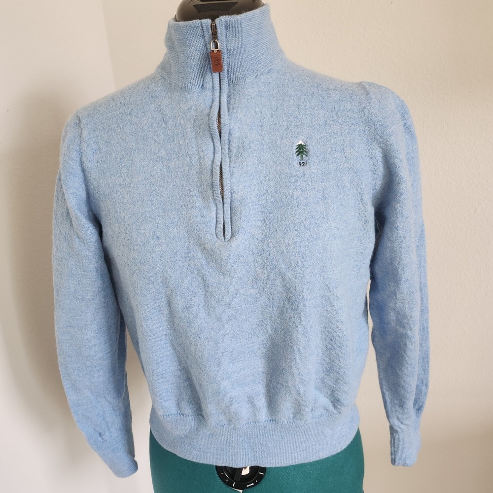 Turtleson Golf Sweater Womens Medium Blue Merino Wool 1/4 Zip Cropped